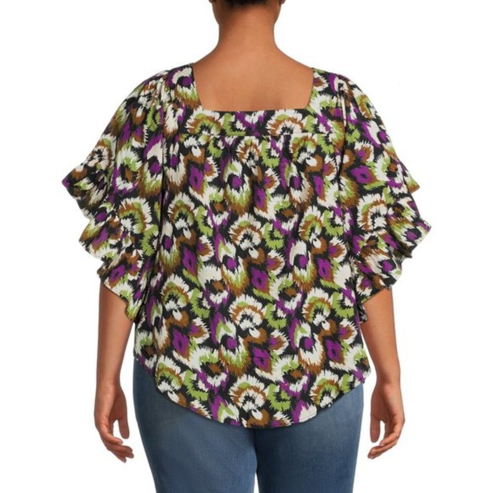 Terra & Sky Women's Plus Size Square Neck Peasant Top - Picture 3 of 7